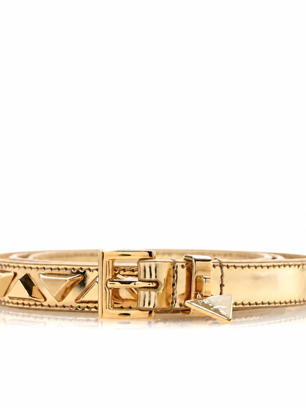 Prada Platino Gold Studded Leather Belt Size 80 NWT Dust Bag Shopping Bag